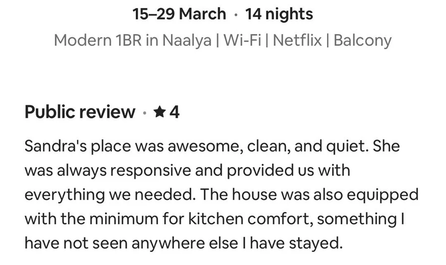 Benjamin's review on Airbnb, as it appears there