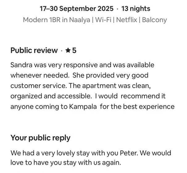Peter's review on Airbnb, as it appears there