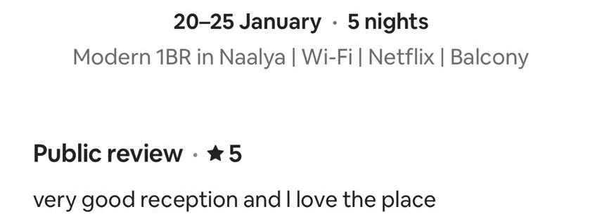 Robert's review on Airbnb, as it appears there